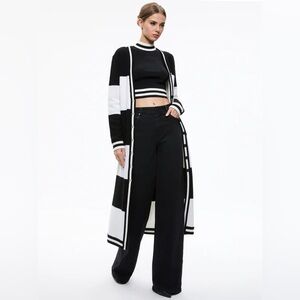 ALICE + OLIVIA Bradford Striped Long Cardigan Black & White, size S